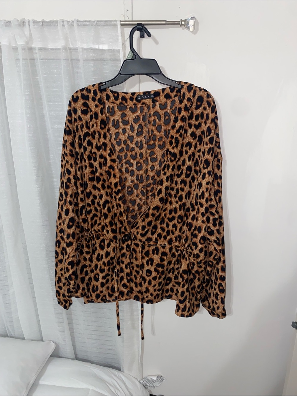 Leopard Print Wrap Blouse - Brown/Black